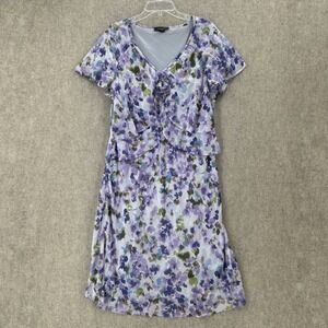 R&M Richards Purple Floral Chiffon Ruffle Dress Plus Size 20W Rosette Fairy